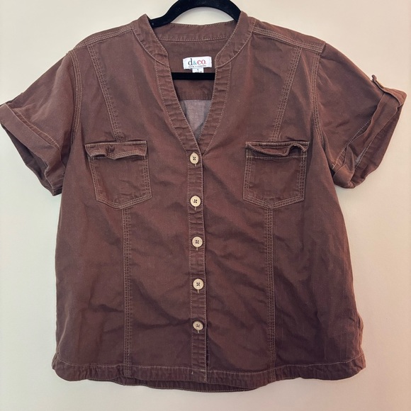 Denim&Co Tops - Denim & Co. Women’s Brown Button-Front Utility Shirt Size L